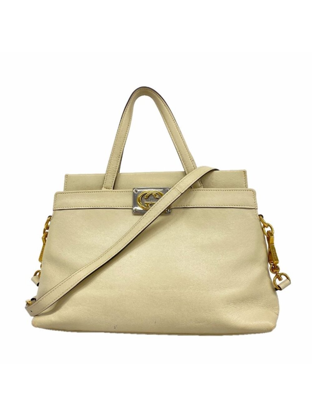 Gucci Handbag Interlocking G Leather Ivory Gold 2-Way Bag